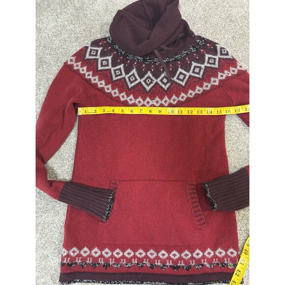 Eddie Bauer XS Red Fair Isle Cowl Neck Sweater Pocket Mohair Wool Blend - Picture 8 of 8